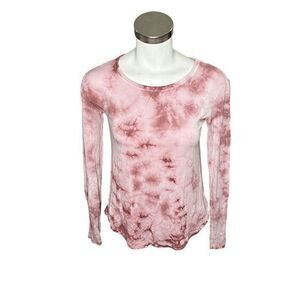 American Eagle Womens Pink White Tie Dye Long Sleeve Stretch Shirt Size XXS